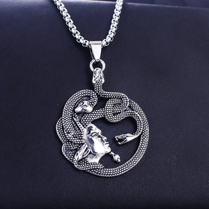 Vintage Medusa pendant necklace with snake motifs on box chain for men and women