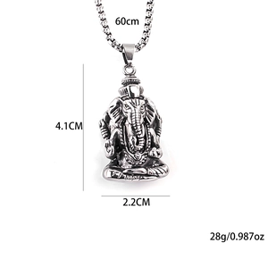 Collana con ciondolo Ganesha in acciaio inossidabile per uomo stile punk e hip hop retrò