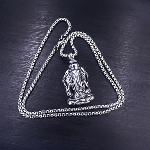 Collana con pendente Ganesha vintage in acciaio inossidabile e catena punk per uomo