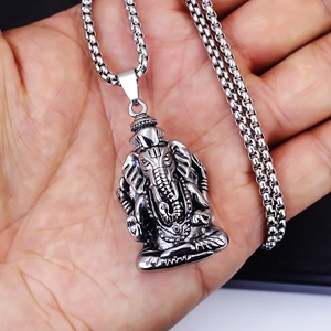 Collana con ciondolo Ganesha vintage in acciaio inossidabile stile hip hop a mano