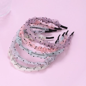 Serre-Tête Plissé à Pois en Maille Style Coréen en Tissu Mousseline pour Femmes Filles Accessoires de Cheveux à la Mode