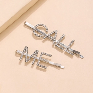 Pince à Cheveux Lettres en Strass CALL ME Alliage Argenté Cristal Brillant Barette Latérale Accessoires de Cheveux Femme