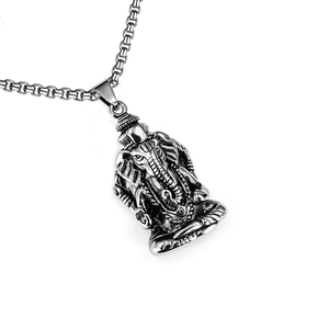 Collana con Ciondolo Ganesha Vintage in Acciaio Inossidabile Hip Hop Punk Amuleto Religioso Gioielli per Uomo Donna Catena Veneziana
