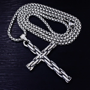 Collier pendentif croix en acier inoxydable hip hop avec chaîne vénitienne pour homme
