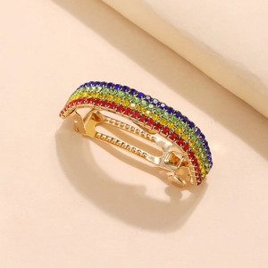 Pince à Cheveux en Strass Arc-en-Ciel Cristal Coloré Alliage Métallique Barrette à Ressort Élégante Accessoires de Cheveux Femme