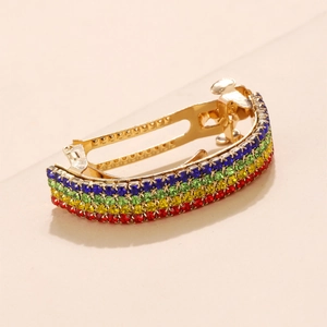Pince à cheveux arc-en-ciel avec strass colorés et base en métal doré élégante