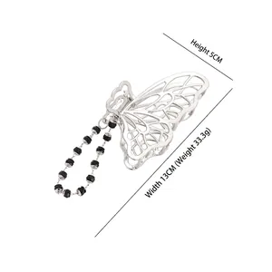 Elegant butterfly hair claw clip with tassels and silver metal finish for women