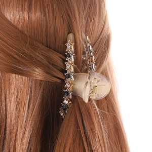 Molla per Capelli Grande in Resina Ambrata Stile Coreano Elegante Clip a Squalo con Stelle di Strass Oro Argento per Donna