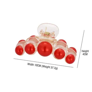 Elegant Korean style red pearl hair claw clip for women, 10cm width resin hair accessory