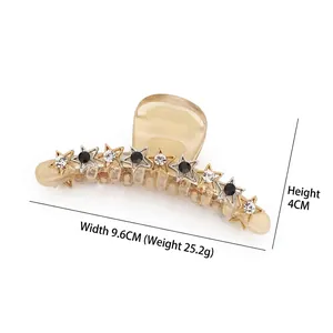 Elegante pinza per capelli grande in resina beige con strass e stelle