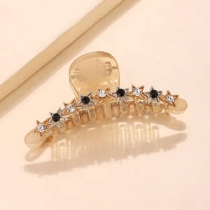 Elegante pinza per capelli con stelle e strass in resina ambrata per donne e ragazze
