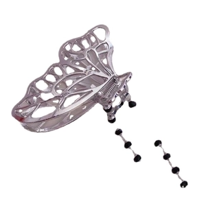 Elegant silver hollow butterfly hair claw clip with black beaded tassel chain decoration