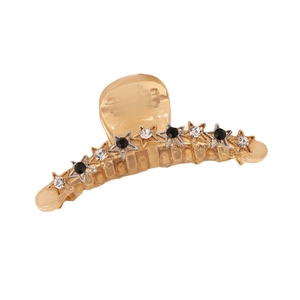 Elegante pinza per capelli grande ambra con strass a stella argentata per donna