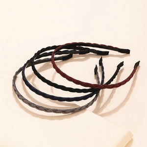 Set di 4 cerchietti intrecciati in pelle scamosciata bordeaux, nero, blu e grigio