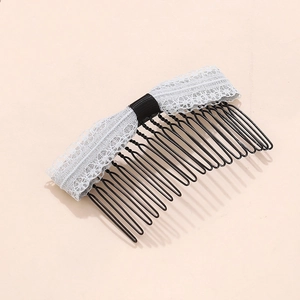 Pettine per capelli con fiocco in pizzo blu e denti in metallo nero per donne