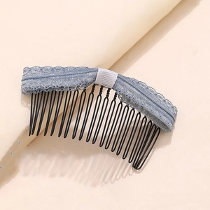 Elegante pettine per capelli stile coreano con fiocco in pizzo blu e denti in metallo