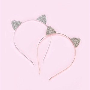 Set van 2 elegante metalen kattenoor-haarbanden met fonkelende strassteentjes op roze