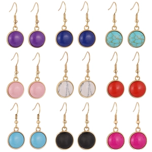 Pendientes Colgantes Redondos de Aleación Vintage con Patrón de Mármol para Mujer Elegantes Pendientes de Gancho Francés de Piedra Geométrica