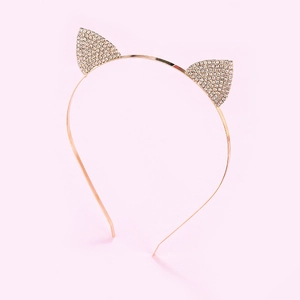 Elegante gouden haarband met schattige kattenoren en fonkelende witte strassteentjes