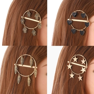 Fermagli per capelli dorati vintage con ciondoli Mano di Fatima, cuore, foglia e stella
