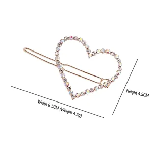 Gold heart hair clip with colorful rhinestones, minimalist geometric style hairpins