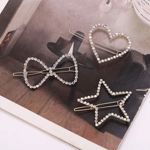 Korean Style Alloy Rhinestone Hair Clips Heart Star Bow Shape Gold Bobby Pins Colorful Crystal Hair Accessories For Women Sweet Barrettes