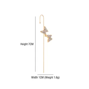 Minimalist gold butterfly ear crawler with diamonds, size 7x1 cm, lightweight alloy jewelry