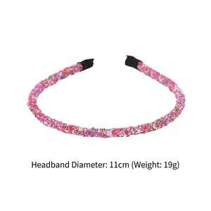 Pink sequined headband with colorful beads, 11cm diameter and 19g lightweight design