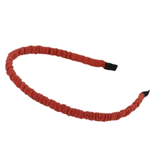 Simple pleated fabric headband in rust red color with comfortable non-slip design