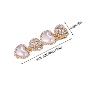 Golden heart hair clip with white pearls and rhinestones 6cm width 2cm height