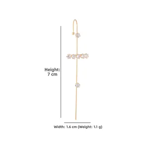 Detailed size specifications for gold lightning bolt ear cuff with sparkling zircons