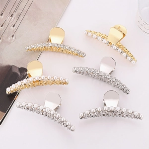 Eleganter Legierung Kunstperle Strass Haarklammer Großer Metall Hai Clip Rutschfest Styling Haarschmuck Für Damen