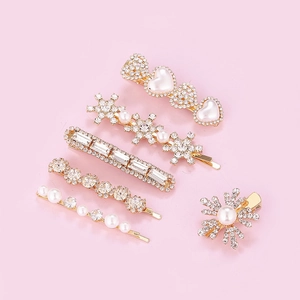 Elegant Alloy Artificial Pearl Rhinestone Hair Clips Korean Style Heart Snowflake Star Side Pins Sweet Hair Accessories For Women
