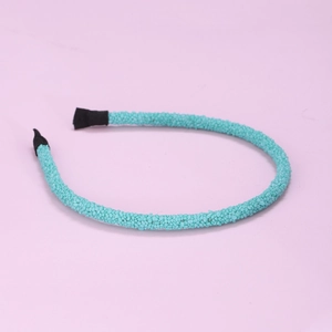 Chic Tiffany blue sequin headband with fine textured beads and black fabric comfort ends