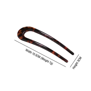 U-shaped hair pin in tortoise shell acetate pattern, measures 10.5cm by 3cm, 7g weight