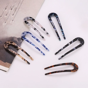 Vintage Leopard Print U-Shaped Alloy Hair Stick Retro Tortoise Shell Pattern Hair Fork Clip For Women Hair Styling