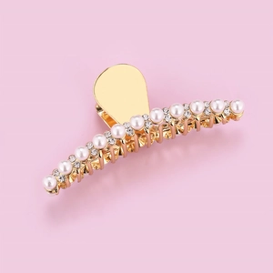 Eleganter Haarkrebs aus Goldmetall mit weißen Perlen und funkelnden Strasssteinen Damen