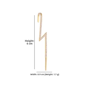Detailed lightning bolt ear cuff dimensions showing 6cm height and 0.9cm width