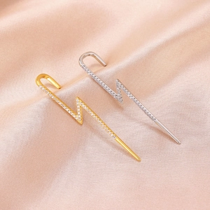 Lightning bolt drop earrings with sparkling rhinestones in gold and silver finish