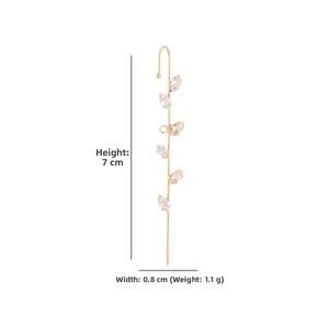 Detail view of 7cm gold leaf climber earrings with marquise-cut marquise cubic zirconia