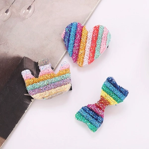 Regenbogen Pailletten Haarspangen Für Kinder Glitzer Schleife Herz Krone Seitenclips Handgefertigter Kunststoff Haarschmuck Für Mädchen
