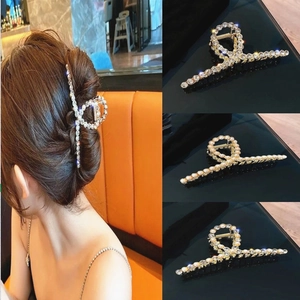 Large Metal Hair Claw Clips Alloy Rhinestone Faux Artificial Pearl Elegant Vintage French Style Updo Hair Styling For Women Girls