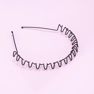 Unisex black metal wavy headband with comfortable rounded ends for sport hair styling