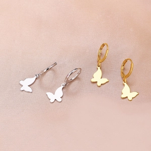 Minimalist Metallic Butterfly Hoop Earrings For Women Simple Bow Knot Gold Silver Plated Fashion Jewelry Daily Accessory