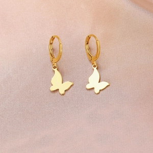 Elegant gold butterfly drop hoop earrings for women with a minimalist metallic finish