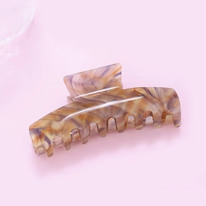 Grande pince à cheveux élégante en acétate avec motif marbré violet et beige