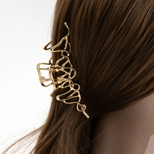 Pince à cheveux en métal liquide doré au design abstrait pour cheveux longs