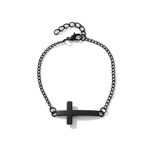 Bracelet croix noir mat avec chaîne à maillons réglable et fermoir mousqueton