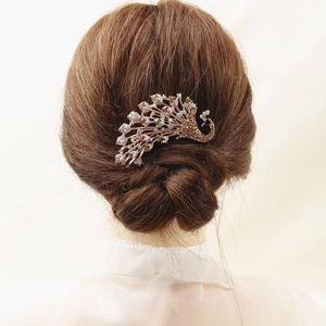 Pettine per Capelli Vintage in Lega con Strass a Pavone Elegante Accessorio per Sposa Oro Rosa per Matrimonio Donna