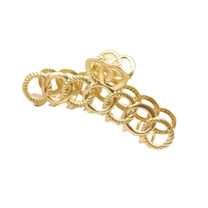 Elegant gold metal hair claw clip with interlocking textured and polished rings for women